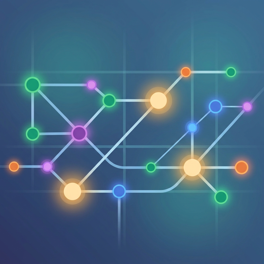 Abstract map illustration symbolizing how SEO software companies solve different workflow bottlenecks