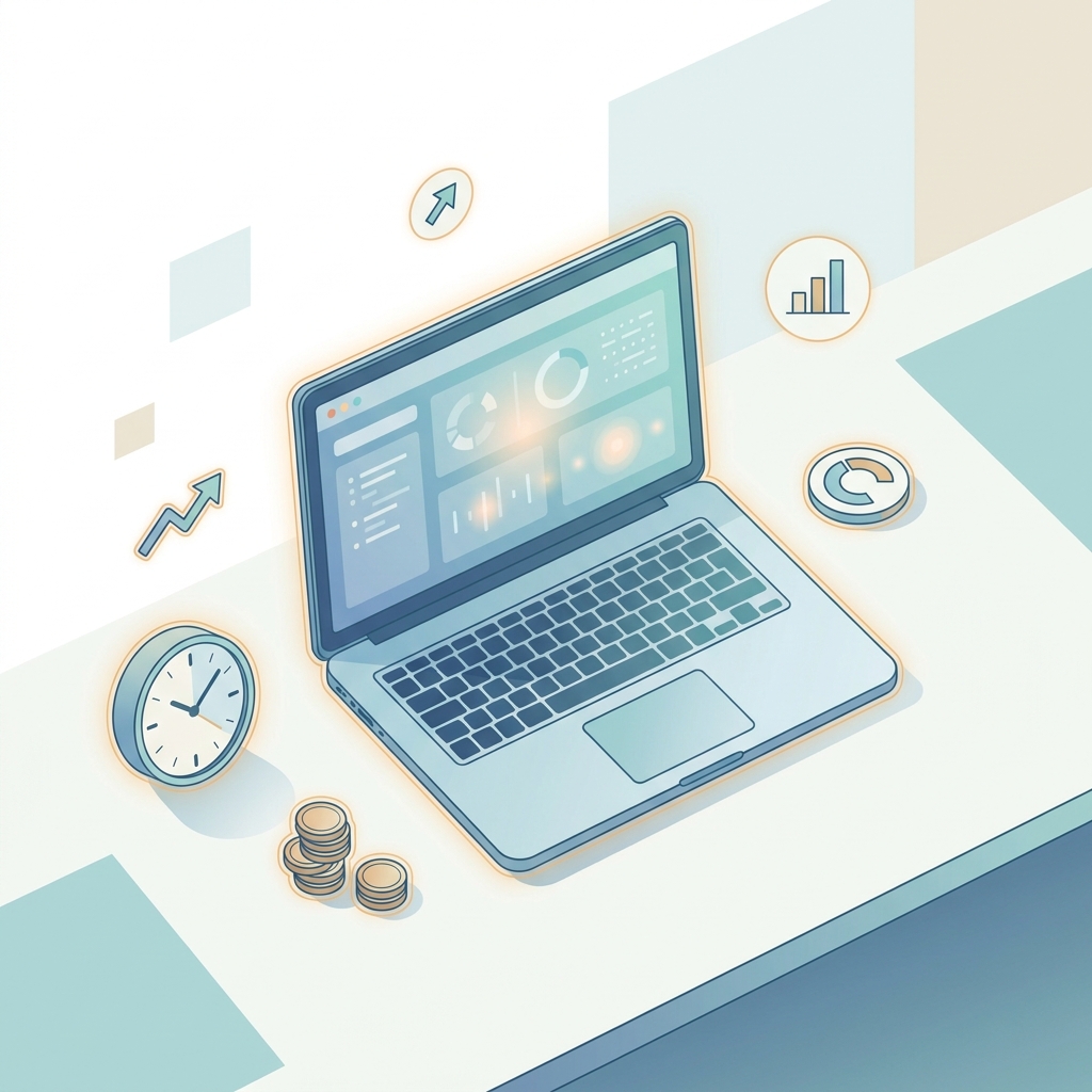 Illustration symbolizing SEO optimization software free download time versus cost tradeoff