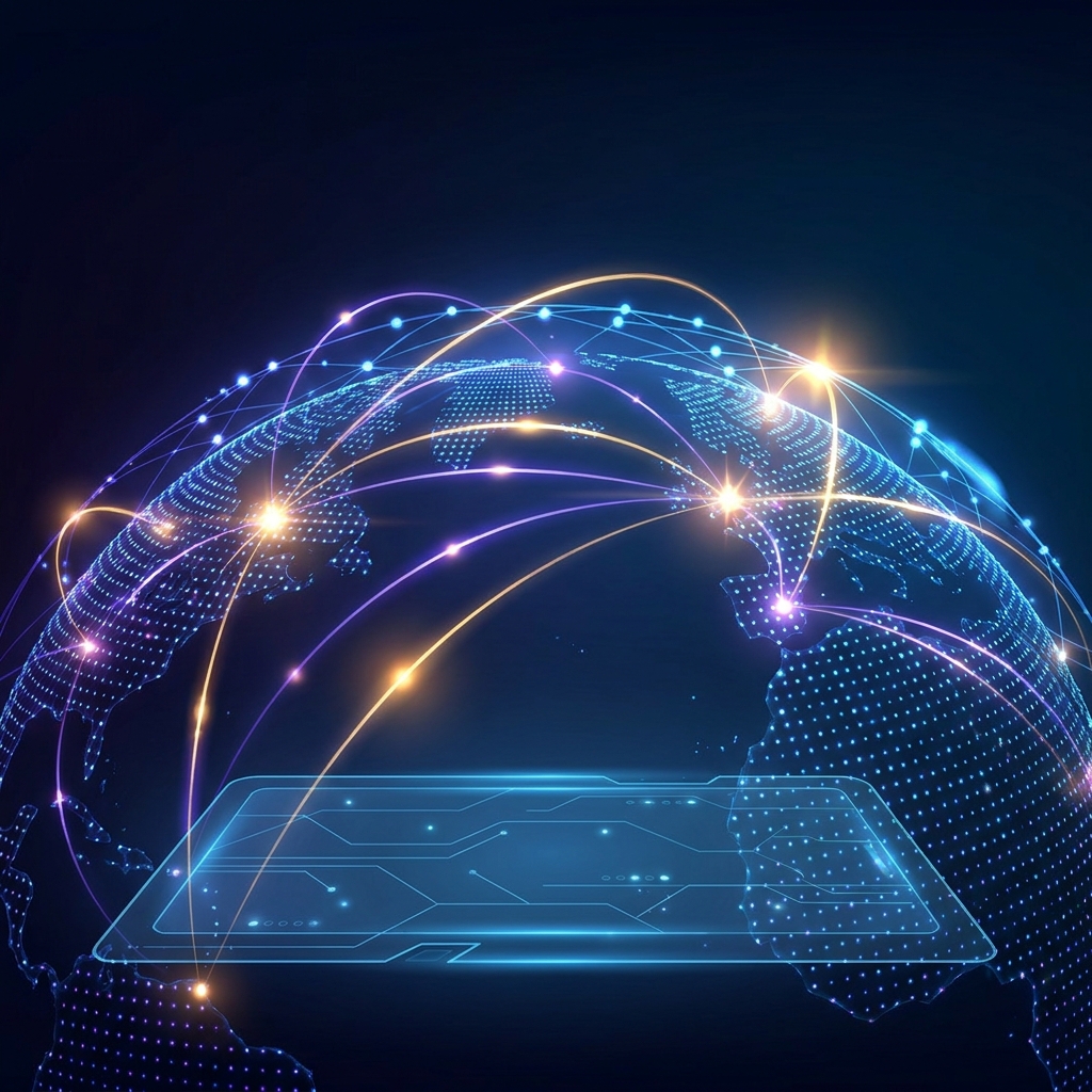 Glowing global network illustrating generative engine optimization and AI search dominance