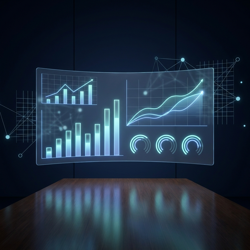 Abstract dashboard visualizing generative engine optimization statistics benchmarks
