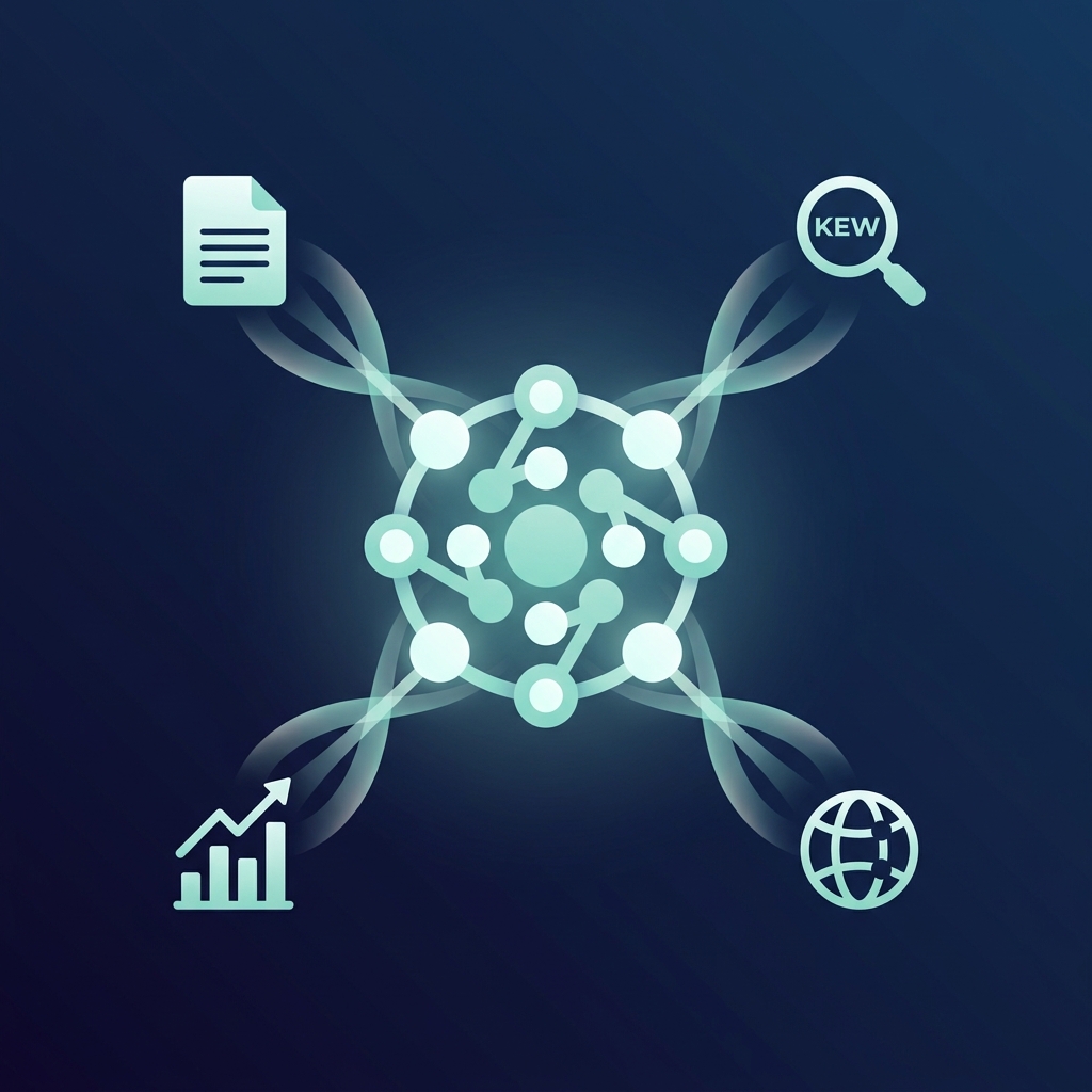 Abstract illustration of connected nodes representing AI-powered content automation workflow