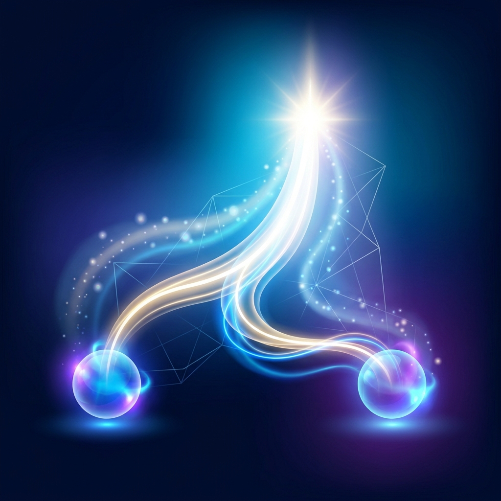 Abstract illustration of generative engine optimization and answer engine optimization as connected light pathways