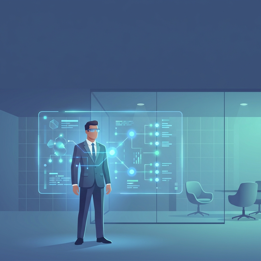 Professional reviewing glowing dashboard symbolizing ai-powered content automation evaluation