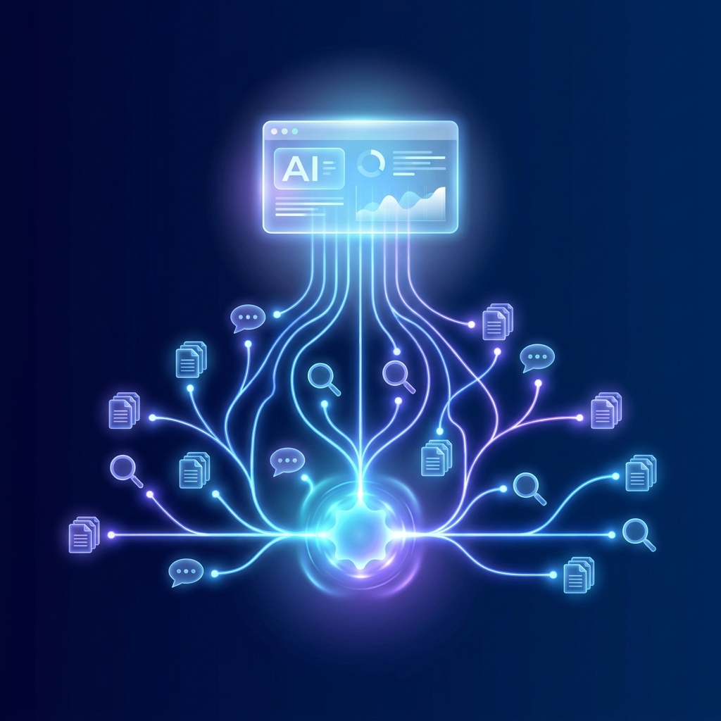 Glowing network illustrating how generative AI assists in search engine optimization